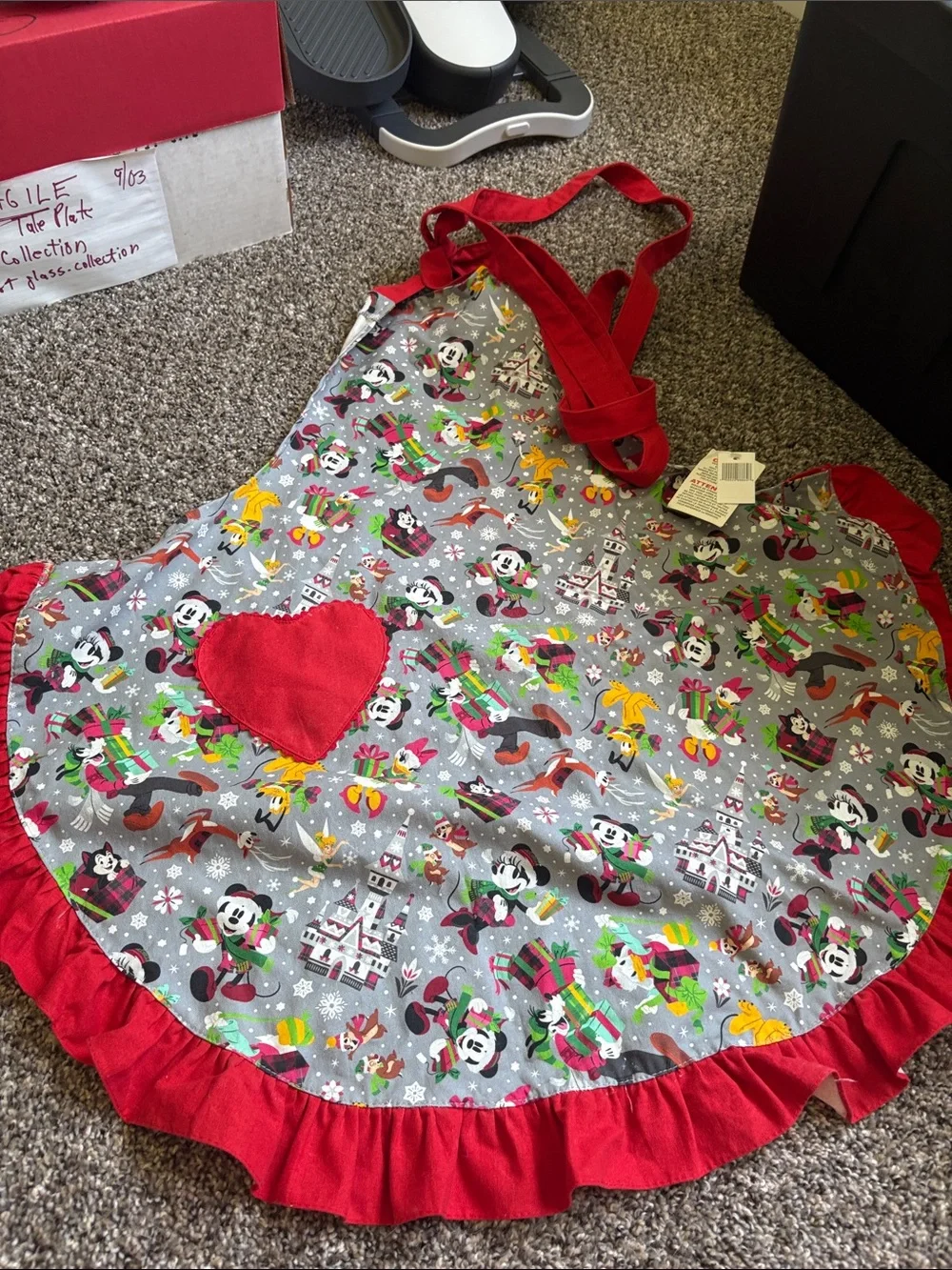 Disney Holiday Apron in Gray with Red Trim